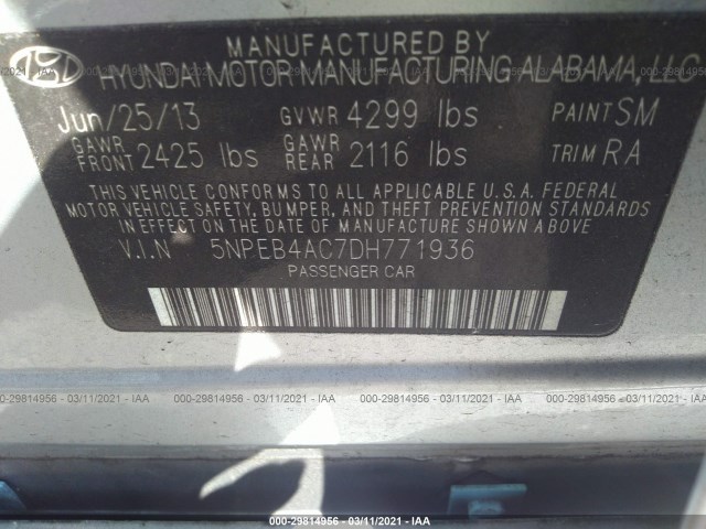 Photo 8 VIN: 5NPEB4AC7DH771936 - HYUNDAI SONATA 