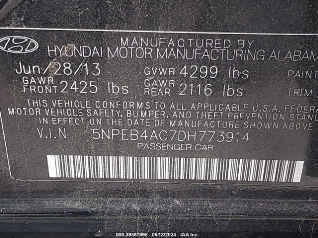 Photo 8 VIN: 5NPEB4AC7DH773914 - HYUNDAI SONATA 