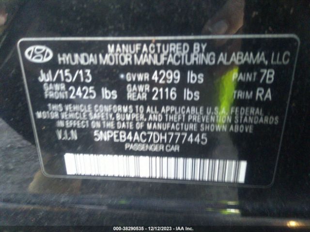 Photo 8 VIN: 5NPEB4AC7DH777445 - HYUNDAI SONATA 