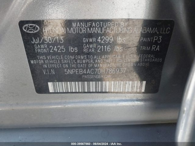 Photo 8 VIN: 5NPEB4AC7DH786937 - HYUNDAI SONATA 