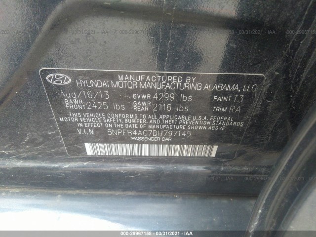 Photo 8 VIN: 5NPEB4AC7DH797145 - HYUNDAI SONATA 