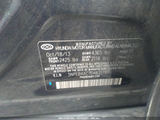 Photo 8 VIN: 5NPEB4AC7EH835197 - HYUNDAI SONATA 