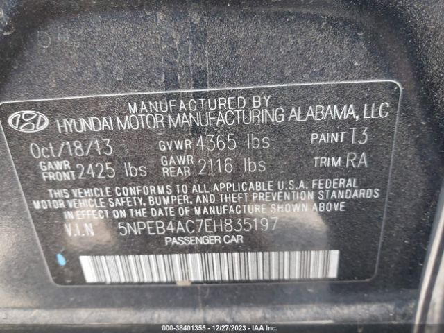 Photo 8 VIN: 5NPEB4AC7EH835197 - HYUNDAI SONATA 