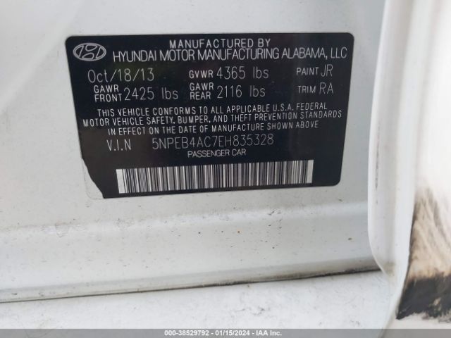 Photo 8 VIN: 5NPEB4AC7EH835328 - HYUNDAI SONATA 