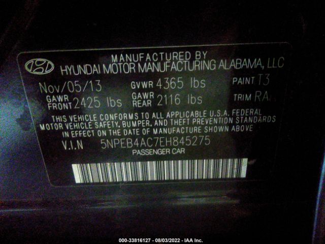 Photo 8 VIN: 5NPEB4AC7EH845275 - HYUNDAI SONATA 