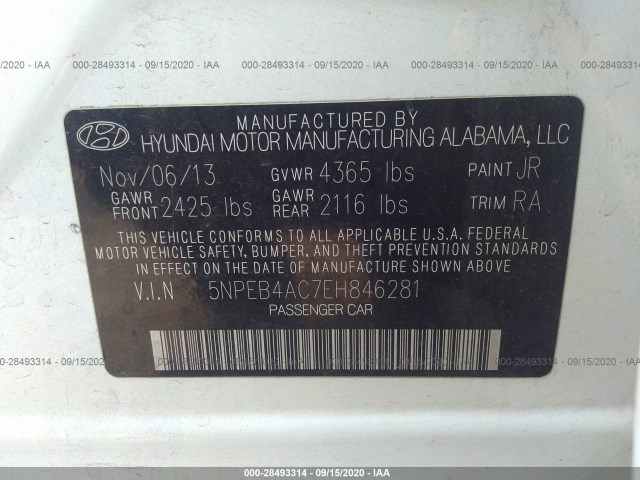 Photo 8 VIN: 5NPEB4AC7EH846281 - HYUNDAI SONATA 