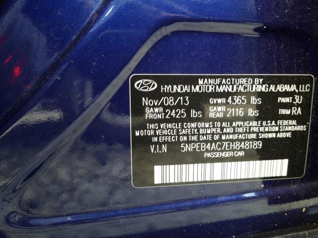 Photo 9 VIN: 5NPEB4AC7EH848189 - HYUNDAI SONATA GLS 