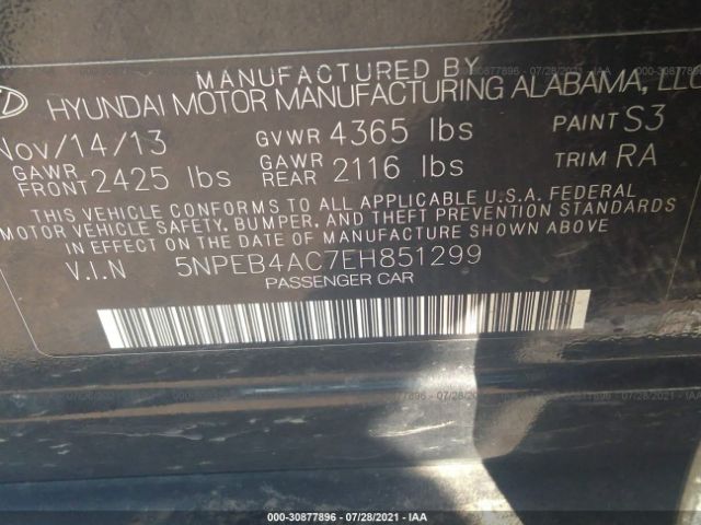 Photo 8 VIN: 5NPEB4AC7EH851299 - HYUNDAI SONATA 