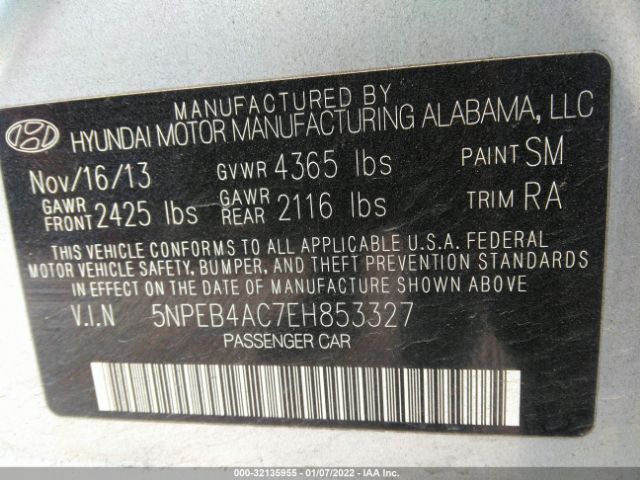 Photo 8 VIN: 5NPEB4AC7EH853327 - HYUNDAI SONATA 