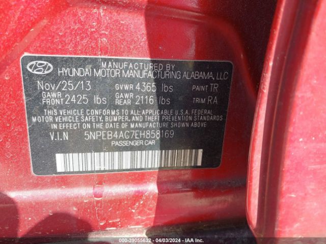 Photo 8 VIN: 5NPEB4AC7EH858169 - HYUNDAI SONATA 