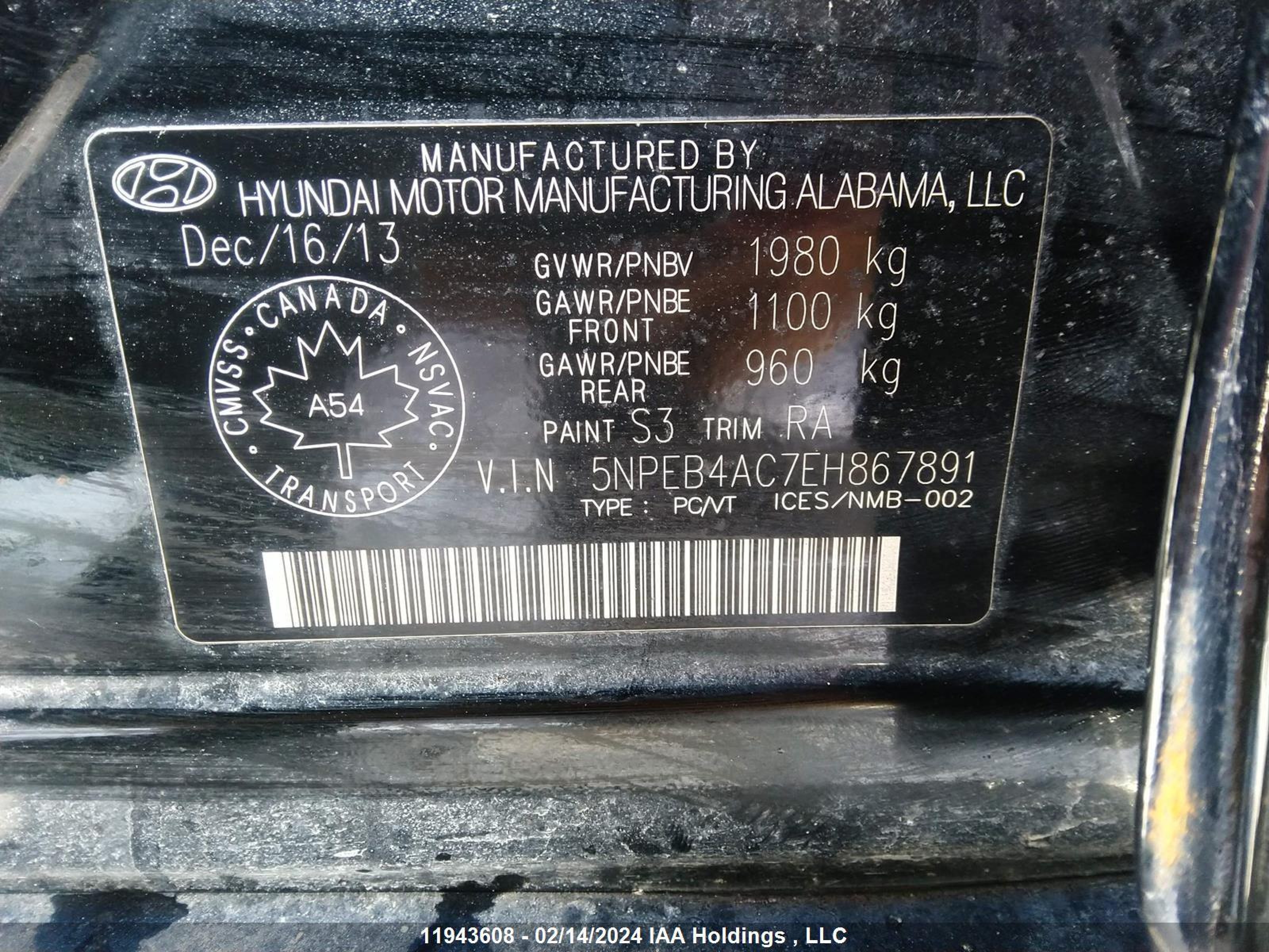 Photo 8 VIN: 5NPEB4AC7EH867891 - HYUNDAI SONATA 