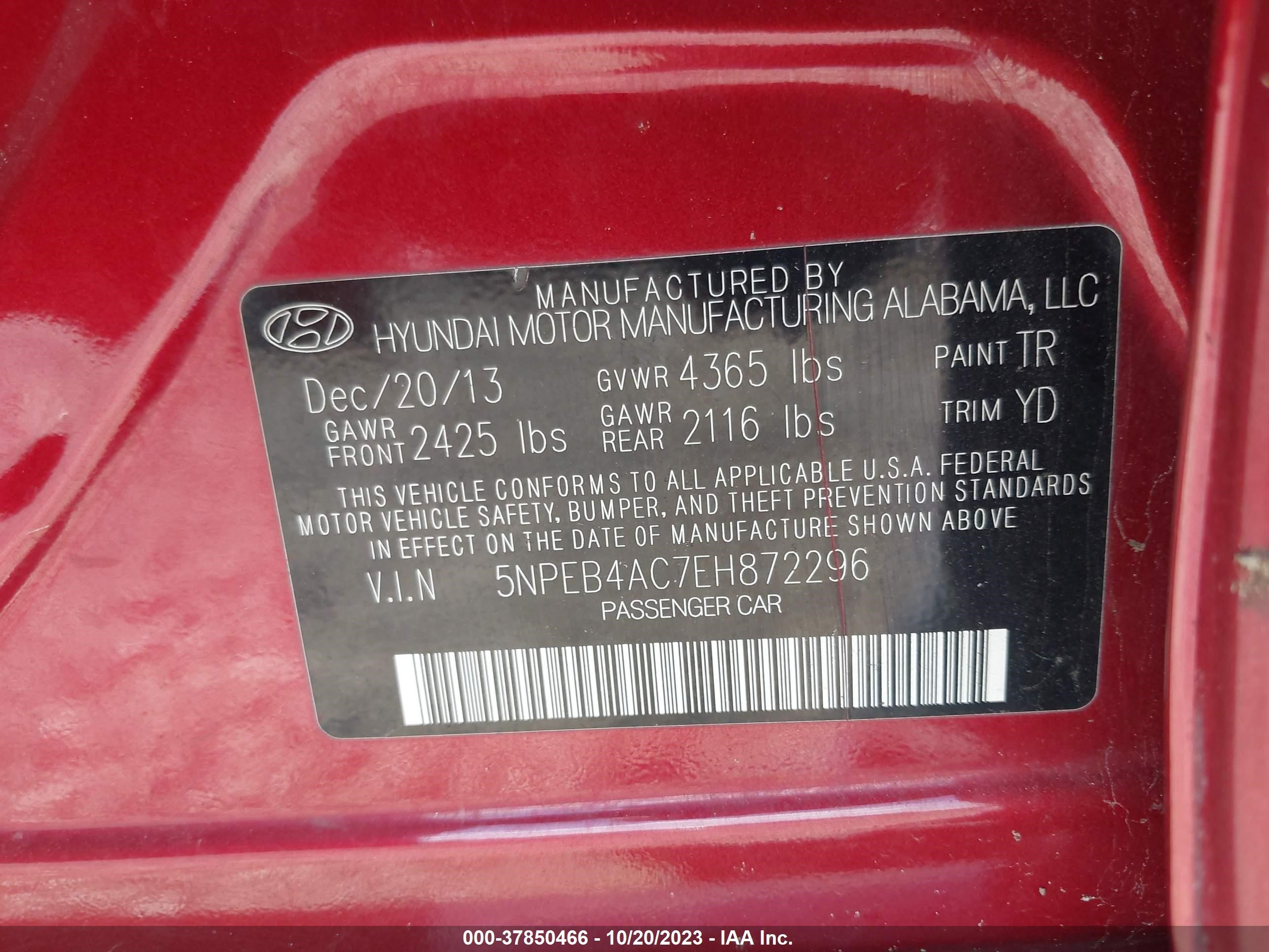 Photo 8 VIN: 5NPEB4AC7EH872296 - HYUNDAI SONATA 