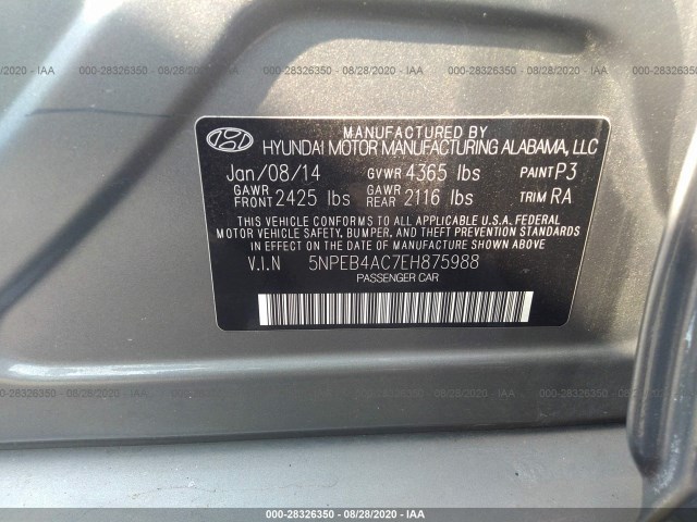 Photo 8 VIN: 5NPEB4AC7EH875988 - HYUNDAI SONATA 