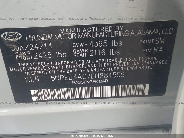 Photo 8 VIN: 5NPEB4AC7EH884559 - HYUNDAI SONATA 