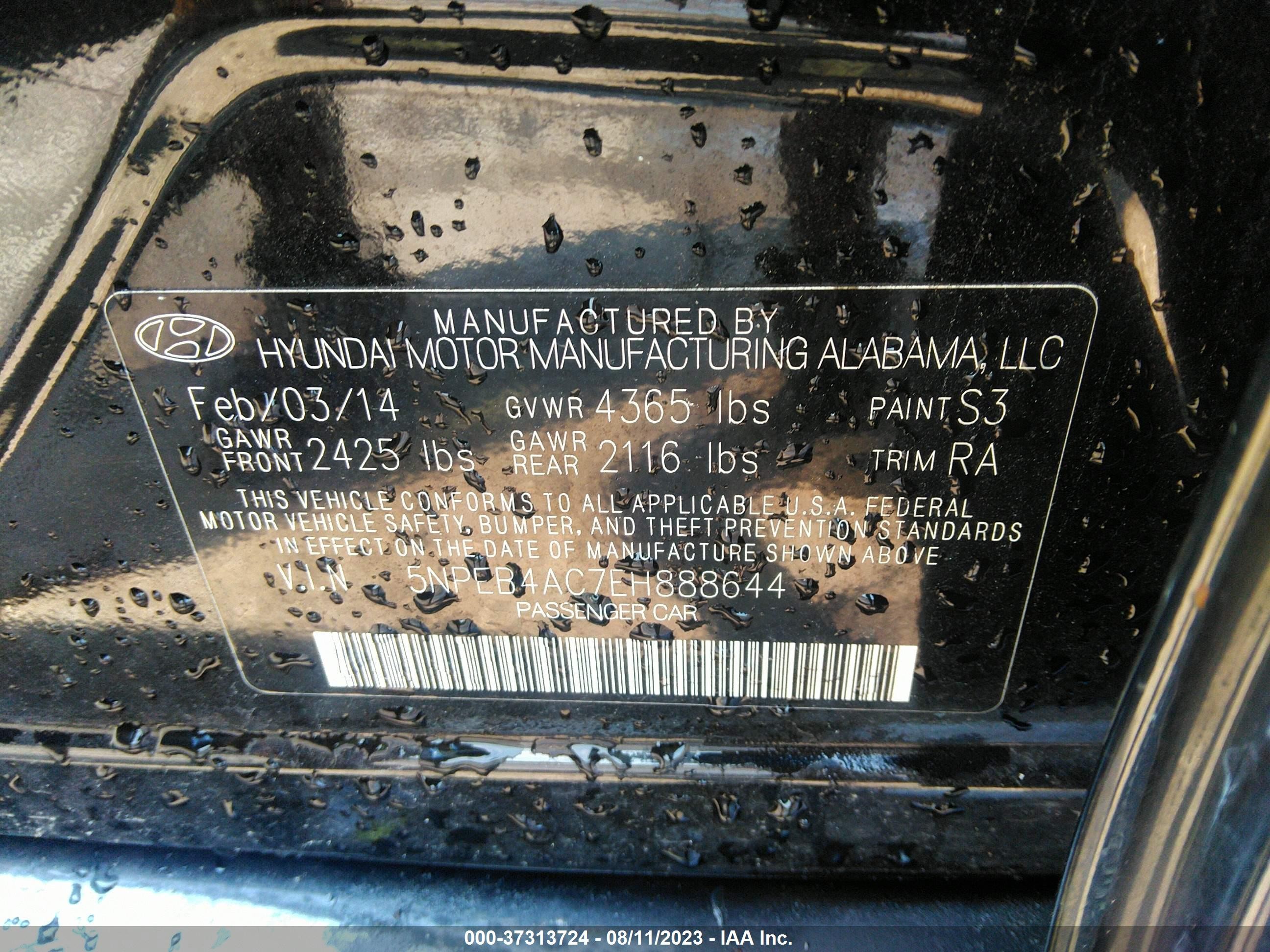 Photo 8 VIN: 5NPEB4AC7EH888644 - HYUNDAI SONATA 