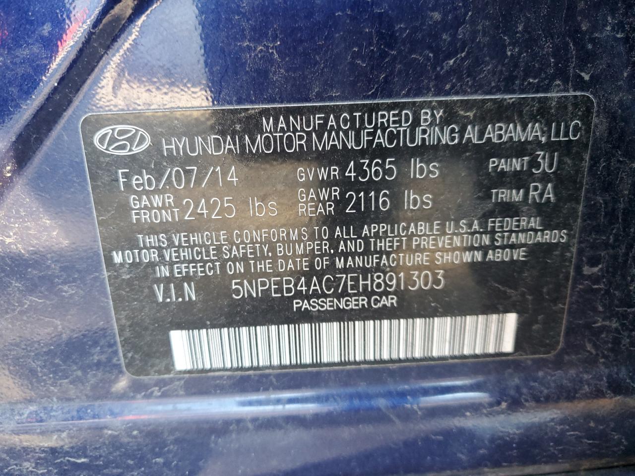 Photo 11 VIN: 5NPEB4AC7EH891303 - HYUNDAI SONATA 