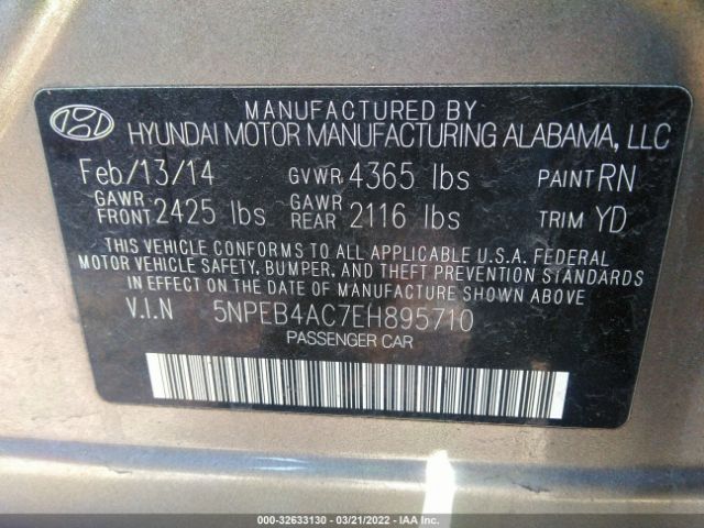 Photo 8 VIN: 5NPEB4AC7EH895710 - HYUNDAI SONATA 