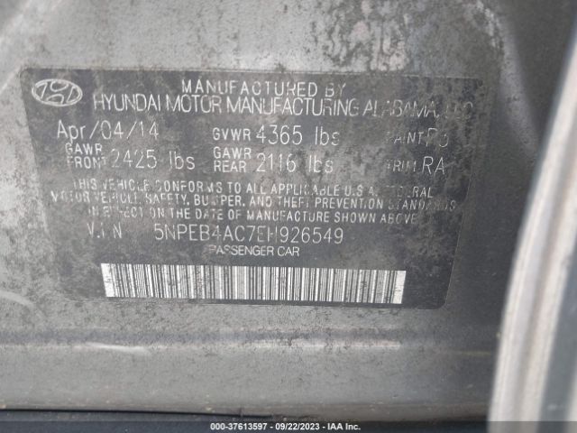 Photo 8 VIN: 5NPEB4AC7EH926549 - HYUNDAI SONATA 