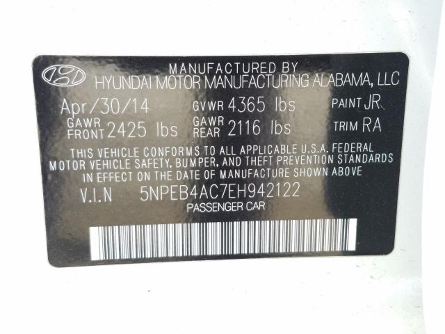 Photo 9 VIN: 5NPEB4AC7EH942122 - HYUNDAI SONATA GLS 