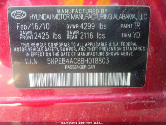 Photo 8 VIN: 5NPEB4AC8BH018803 - HYUNDAI SONATA 