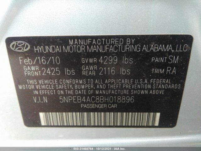 Photo 8 VIN: 5NPEB4AC8BH018896 - HYUNDAI SONATA 