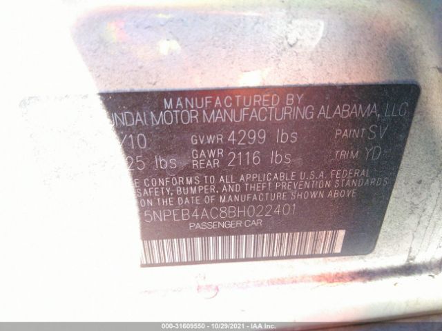 Photo 8 VIN: 5NPEB4AC8BH022401 - HYUNDAI SONATA 