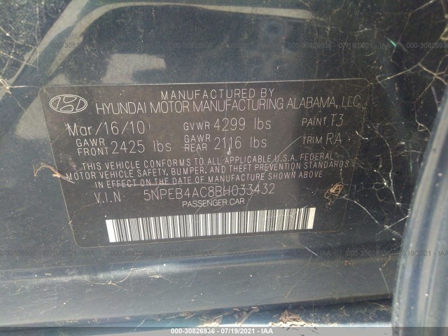 Photo 8 VIN: 5NPEB4AC8BH033432 - HYUNDAI SONATA 