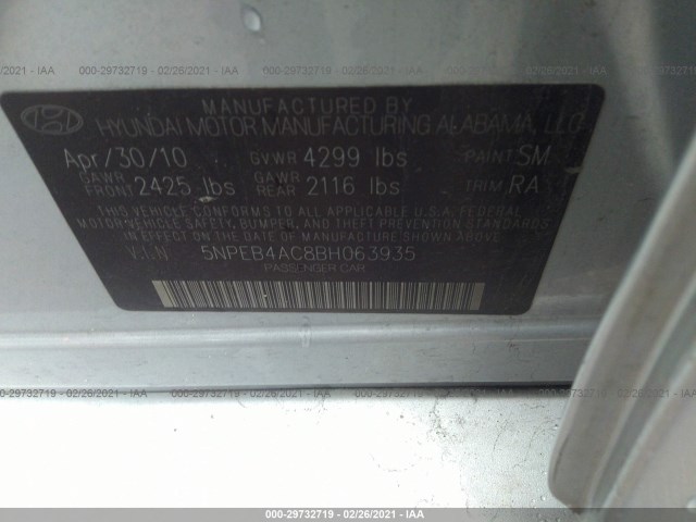 Photo 8 VIN: 5NPEB4AC8BH063935 - HYUNDAI SONATA 