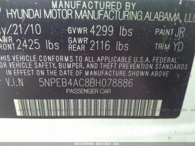 Photo 8 VIN: 5NPEB4AC8BH078886 - HYUNDAI SONATA 