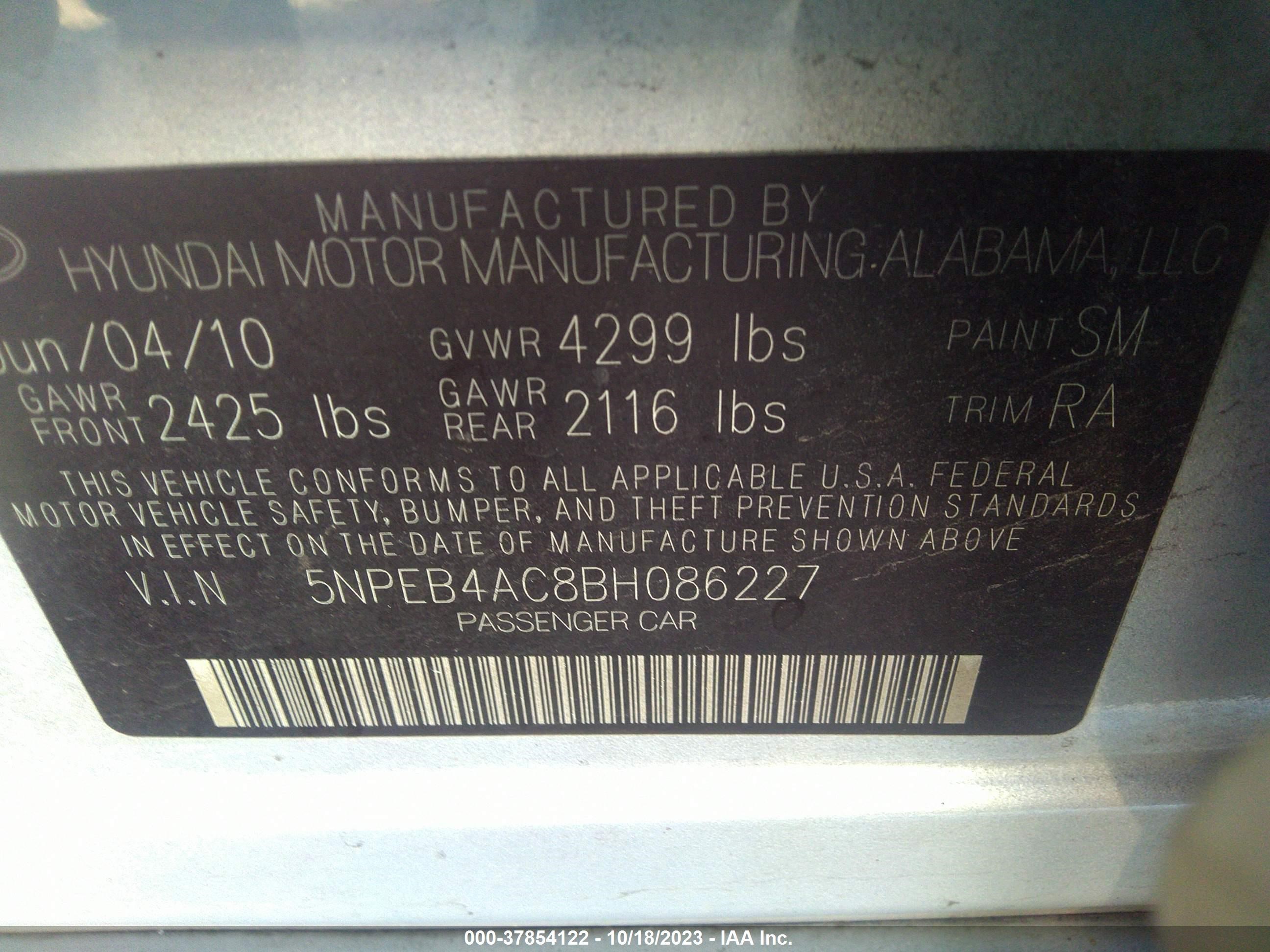 Photo 8 VIN: 5NPEB4AC8BH086227 - HYUNDAI SONATA 