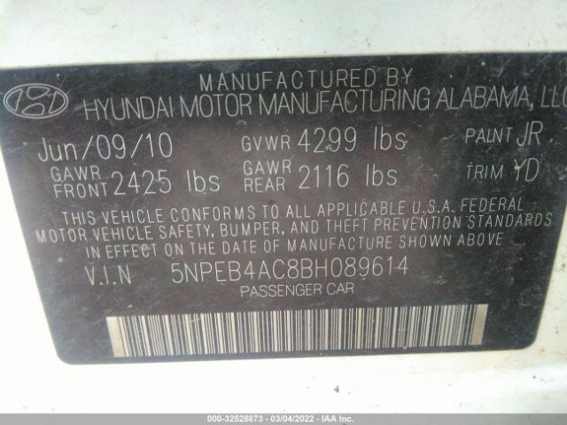 Photo 8 VIN: 5NPEB4AC8BH089614 - HYUNDAI SONATA 