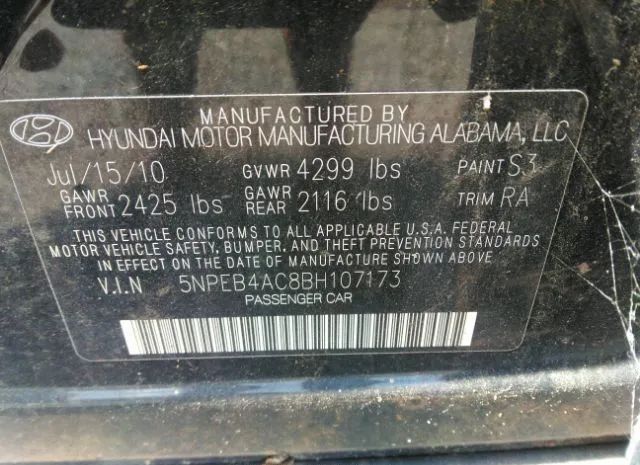 Photo 8 VIN: 5NPEB4AC8BH107173 - HYUNDAI SONATA 