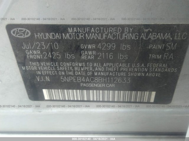 Photo 8 VIN: 5NPEB4AC8BH112633 - HYUNDAI SONATA 