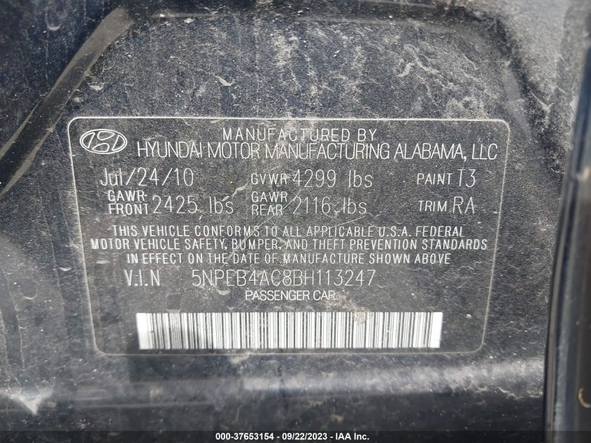 Photo 8 VIN: 5NPEB4AC8BH113247 - HYUNDAI SONATA 