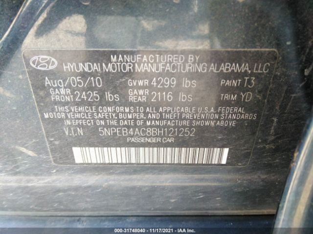 Photo 8 VIN: 5NPEB4AC8BH121252 - HYUNDAI SONATA 