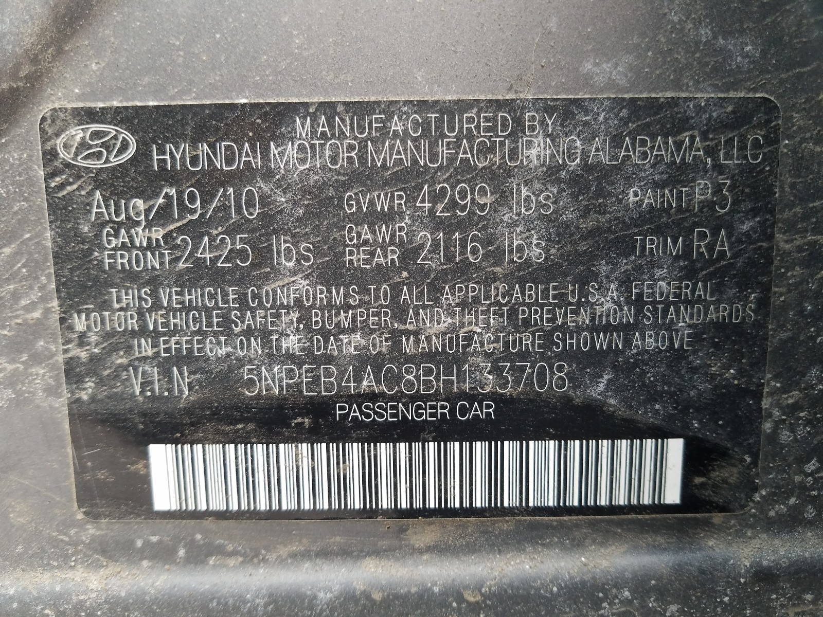 Photo 9 VIN: 5NPEB4AC8BH133708 - HYUNDAI SONATA GLS 