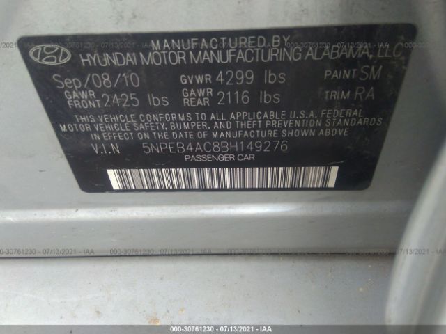 Photo 8 VIN: 5NPEB4AC8BH149276 - HYUNDAI SONATA 