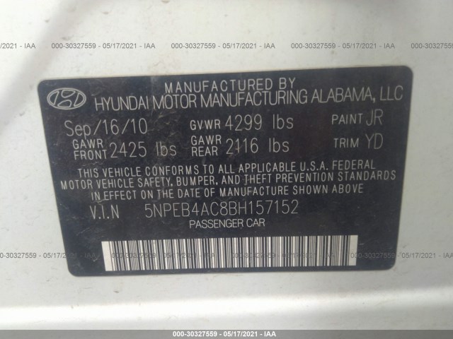 Photo 8 VIN: 5NPEB4AC8BH157152 - HYUNDAI SONATA 