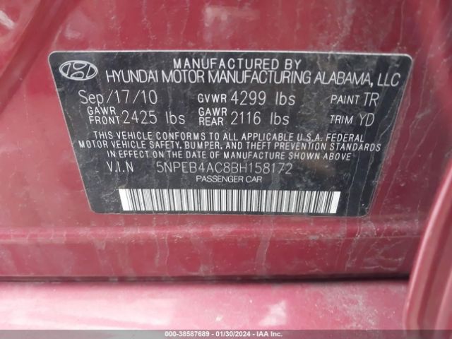 Photo 8 VIN: 5NPEB4AC8BH158172 - HYUNDAI SONATA 