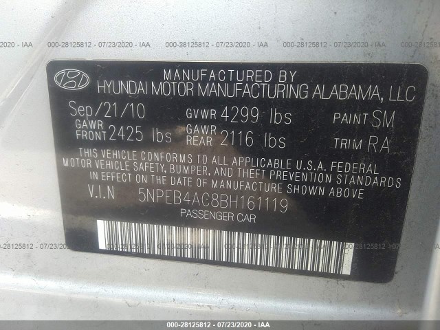 Photo 8 VIN: 5NPEB4AC8BH161119 - HYUNDAI SONATA 