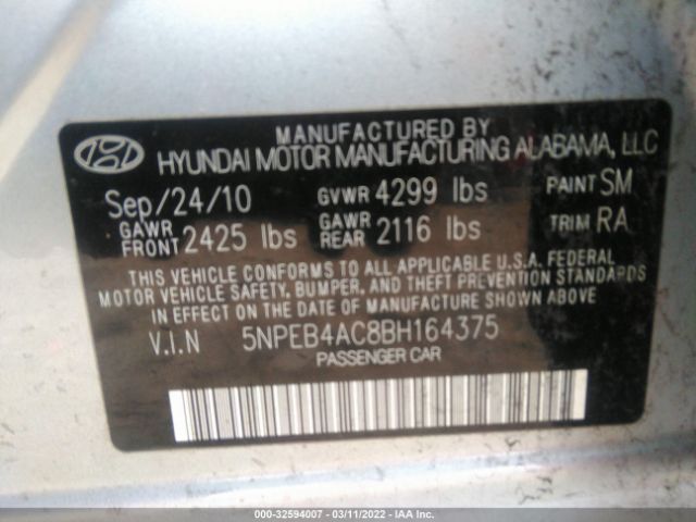 Photo 8 VIN: 5NPEB4AC8BH164375 - HYUNDAI SONATA 