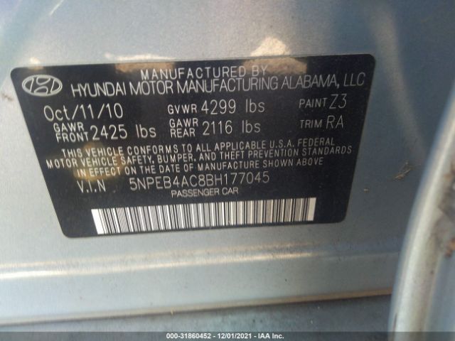 Photo 8 VIN: 5NPEB4AC8BH177045 - HYUNDAI SONATA 