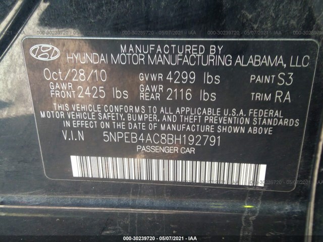 Photo 8 VIN: 5NPEB4AC8BH192791 - HYUNDAI SONATA 