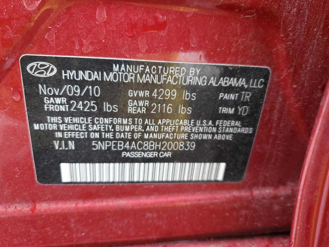 Photo 12 VIN: 5NPEB4AC8BH200839 - HYUNDAI SONATA 