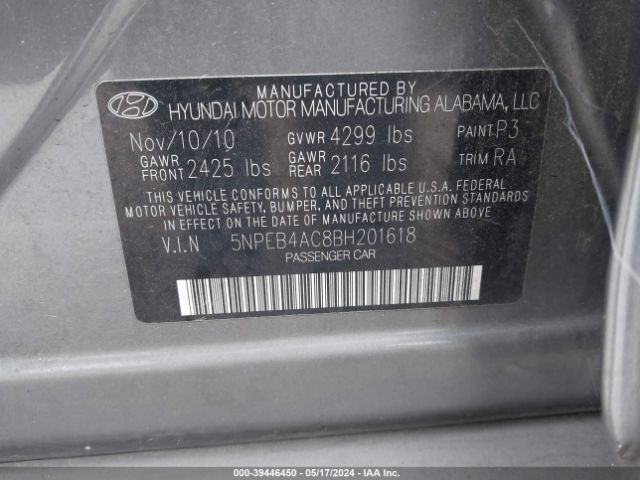 Photo 8 VIN: 5NPEB4AC8BH201618 - HYUNDAI SONATA 