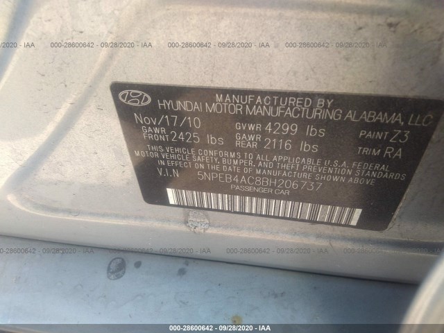 Photo 8 VIN: 5NPEB4AC8BH206737 - HYUNDAI SONATA 