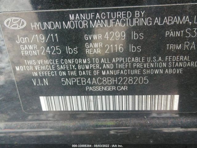 Photo 8 VIN: 5NPEB4AC8BH228205 - HYUNDAI SONATA 