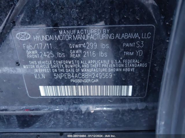 Photo 8 VIN: 5NPEB4AC8BH249569 - HYUNDAI SONATA 