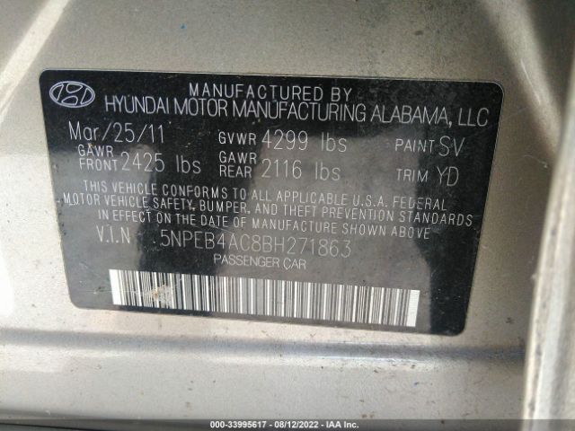 Photo 8 VIN: 5NPEB4AC8BH271863 - HYUNDAI SONATA 