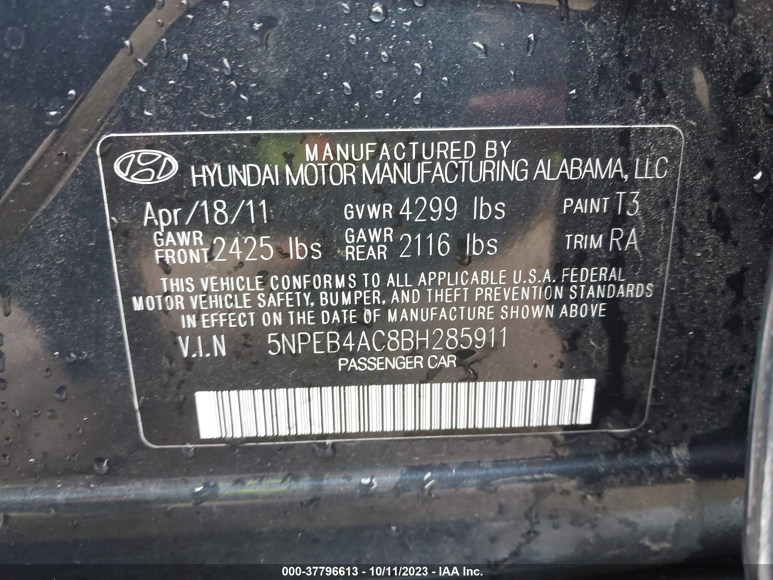 Photo 8 VIN: 5NPEB4AC8BH285911 - HYUNDAI SONATA 